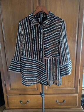 Chico’s Travelers Mesh Stripe Jacket Top Size 1 (8/10) Bendable Collar Band